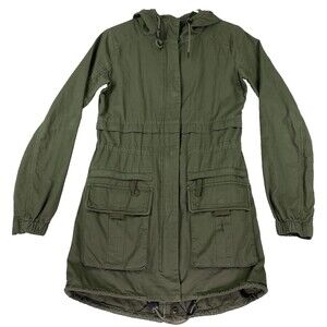 Garage Womens Military Parka XS Army Green Utility Jacket Hooded Pockets Cinch